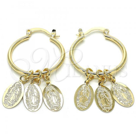 Oro Laminado Small Hoop, Gold Filled Style Guadalupe Design, Polished, Golden Finish, 02.63.2631.25