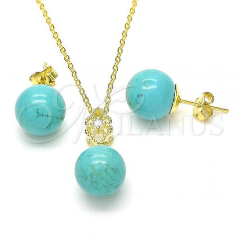 Sterling Silver Earring and Pendant Adult Set, Ball Design, with White Cubic Zirconia, Polished, Golden Finish, 10.63.0594