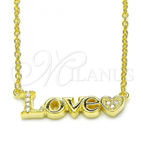 Sterling Silver Pendant Necklace, Love and Heart Design, with White Cubic Zirconia, Polished, Golden Finish, 04.336.0004.2.16