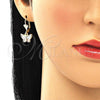 Oro Laminado Dangle Earring, Gold Filled Style Butterfly Design, Polished, Tricolor, 02.351.0090