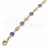 Oro Laminado Fancy Bracelet, Gold Filled Style Evil Eye Design, Blue Resin Finish, Golden Finish, 03.326.0012.2.08