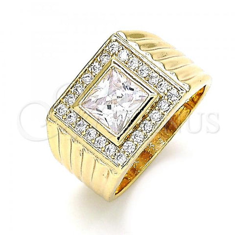 Oro Laminado Mens Ring, Gold Filled Style with White Cubic Zirconia and White Micro Pave, Polished, Golden Finish, 01.266.0049.11