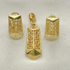 Oro Laminado Earring and Pendant Adult Set, Gold Filled Style Greek Key Design, Matte Finish, Golden Finish, 10.59.0224