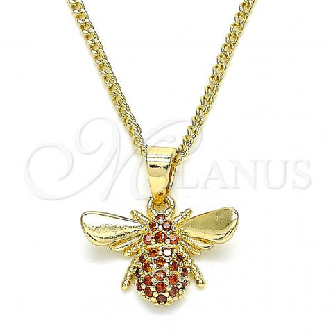 Oro Laminado Pendant Necklace, Gold Filled Style Bee Design, with Garnet Micro Pave, Polished, Golden Finish, 04.344.0031.1.20