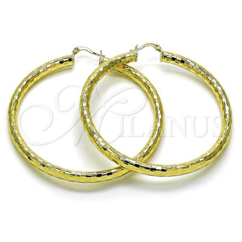 Oro Laminado Extra Large Hoop, Gold Filled Style Hollow Design, Diamond Cutting Finish, Golden Finish, 02.213.0310.70