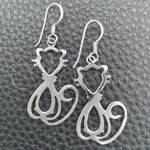 Sterling Silver Dangle Earring, Cat Design, Polished, Silver Finish, 02.392.0016