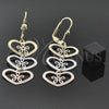 Oro Laminado Long Earring, Gold Filled Style Heart and Flower Design, Diamond Cutting Finish, Tricolor, 5.117.017