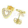 Oro Laminado Stud Earring, Gold Filled Style Heart Design, with White Cubic Zirconia, Polished, Golden Finish, 02.156.0515