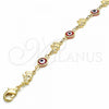 Oro Laminado Fancy Bracelet, Gold Filled Style Evil Eye and Elephant Design, Red Resin Finish, Golden Finish, 03.326.0010.1.06