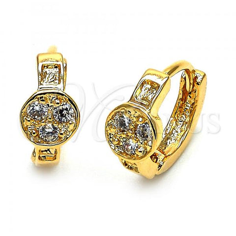 Oro Laminado Huggie Hoop, Gold Filled Style with White Cubic Zirconia, Polished, Golden Finish, 02.165.0018