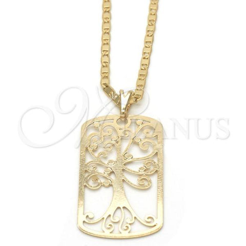 Oro Laminado Pendant Necklace, Gold Filled Style Tree Design, Polished, Golden Finish, 04.09.0165.18