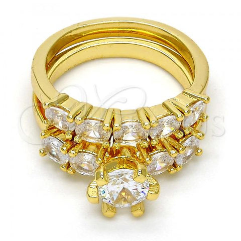 Oro Laminado Multi Stone Ring, Gold Filled Style with White Cubic Zirconia, Polished, Golden Finish, 01.99.0056.08 (Size 8)