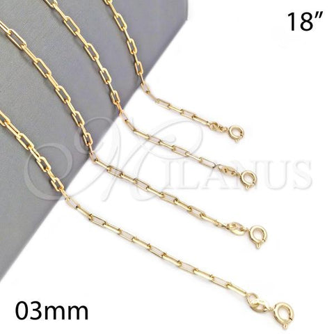 Oro Laminado Basic Necklace, Gold Filled Style Paperclip Design, Polished, Golden Finish, 04.58.0011.18