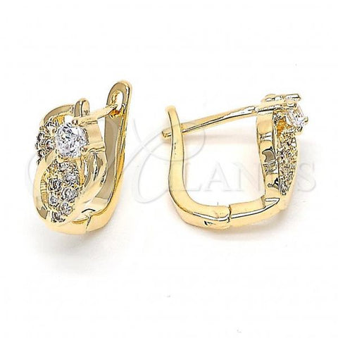 Oro Laminado Huggie Hoop, Gold Filled Style with White Cubic Zirconia and White Micro Pave, Polished, Golden Finish, 02.155.0065