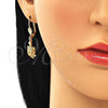 Oro Laminado Dangle Earring, Gold Filled Style Turtle Design, with White Micro Pave, Polished, Golden Finish, 02.210.0392