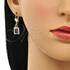 Oro Laminado Dangle Earring, Gold Filled Style with Amethyst and White Crystal, Polished, Golden Finish, 02.122.0117.7