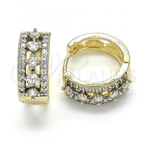 Oro Laminado Huggie Hoop, Gold Filled Style with White Cubic Zirconia, Polished, Two Tone, 02.210.0117.15