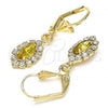 Oro Laminado Dangle Earring, Gold Filled Style with Peridot and White Crystal, Polished, Golden Finish, 02.122.0115.4