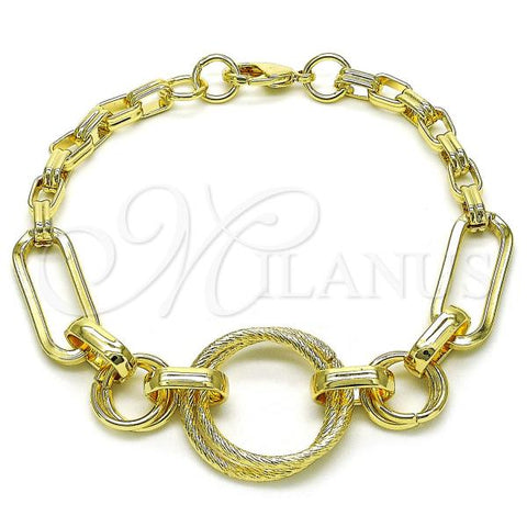 Oro Laminado Fancy Bracelet, Gold Filled Style Rolo Design, Diamond Cutting Finish, Golden Finish, 03.331.0282.09