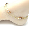 Oro Laminado Charm Anklet , Gold Filled Style Ball and Rattle Charm Design, Polished, Tricolor, 03.331.0052.10