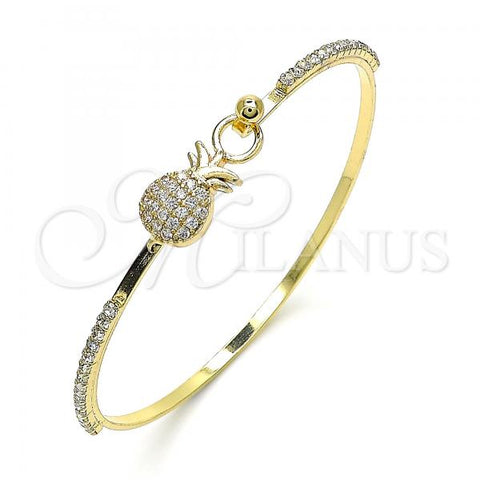 Oro Laminado Individual Bangle, Gold Filled Style Pineapple Design, with White Micro Pave and White Crystal, Polished, Golden Finish, 07.193.0034.04
