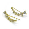 Oro Laminado Earcuff Earring, Gold Filled Style with White Micro Pave, Polished, Golden Finish, 02.210.0743