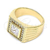 Oro Laminado Mens Ring, Gold Filled Style with White Cubic Zirconia and White Micro Pave, Polished, Golden Finish, 01.266.0049.12