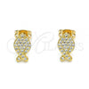 Oro Laminado Stud Earring, Gold Filled Style Fish Design, with White Micro Pave, Polished, Golden Finish, 02.213.0265