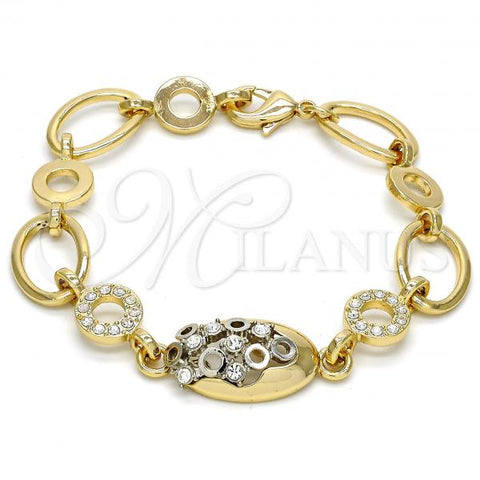 Oro Laminado Fancy Bracelet, Gold Filled Style with White Crystal, Polished, Two Tone, 03.59.0065.1.08