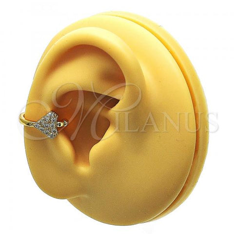 Oro Laminado Earcuff Earring, Gold Filled Style with White Micro Pave, Polished, Golden Finish, 02.210.0691