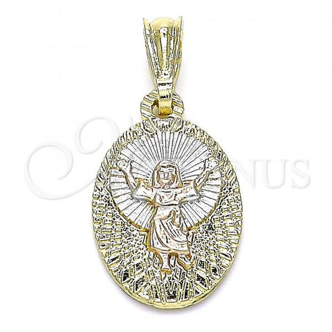 Oro Laminado Fancy Pendant, Gold Filled Style Divino Niño Design, Polished, Tricolor, 05.351.0190