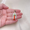 Oro Laminado Religious Pendant, Gold Filled Style Guadalupe Design, Diamond Cutting Finish, Tricolor, 05.196.0013
