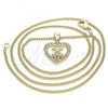 Oro Laminado Pendant Necklace, Gold Filled Style Heart and Little Girl Design, with White Micro Pave, Polished, Golden Finish, 04.156.0342.20
