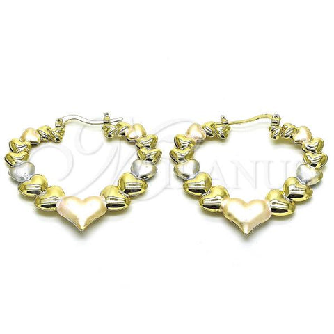 Oro Laminado Large Hoop, Gold Filled Style Heart Design, Polished, Tricolor, 02.170.0430.1.50