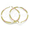Oro Laminado Extra Large Hoop, Gold Filled Style Hollow Design, Diamond Cutting Finish, Tricolor, 02.213.0440.1.70