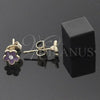 Oro Laminado Stud Earring, Gold Filled Style Flower Design, with White Crystal, Enamel Finish, Golden Finish, 02.64.0336 *PROMO*
