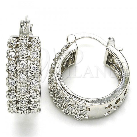 Rhodium Plated Small Hoop, with White Cubic Zirconia, Polished, Rhodium Finish, 02.210.0288.4.20