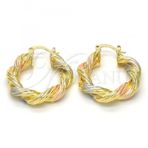 Oro Laminado Medium Hoop, Gold Filled Style and Hollow Polished, Tricolor, 02.170.0154.30