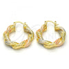 Oro Laminado Medium Hoop, Gold Filled Style and Hollow Polished, Tricolor, 02.170.0154.30