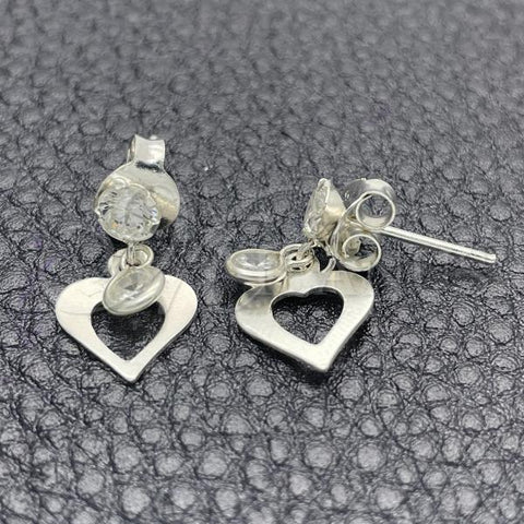 Sterling Silver Dangle Earring, Heart Design, with White Cubic Zirconia, Polished, Silver Finish, 02.401.0072