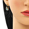 Oro Laminado Leverback Earring, Gold Filled Style Teardrop Design, with Blue Topaz and White Crystal, Polished, Golden Finish, 5.125.012.9