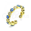 Oro Laminado Multi Stone Ring, Gold Filled Style Evil Eye Design, with White Cubic Zirconia, Light Blue Enamel Finish, Golden Finish, 01.253.0041.2