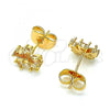 Oro Laminado Stud Earring, Gold Filled Style Flower Design, with Champagne Cubic Zirconia, Polished, Golden Finish, 02.310.0042.2