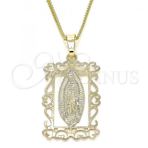 Oro Laminado Pendant Necklace, Gold Filled Style Guadalupe Design, Polished, Golden Finish, 04.106.0058.1.20