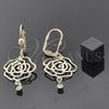 Oro Laminado Dangle Earring, Gold Filled Style Flower Design, with White Cubic Zirconia, Diamond Cutting Finish, Golden Finish, 5.017.011