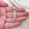 Oro Laminado Religious Pendant, Gold Filled Style San Judas Design, with White Micro Pave, Polished, Tricolor, 05.411.0001.2