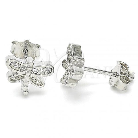 Sterling Silver Stud Earring, Dragon-Fly Design, with White Cubic Zirconia, Polished, Rhodium Finish, 02.336.0142