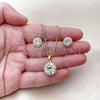 Oro Laminado Earring and Pendant Adult Set, Gold Filled Style Cluster Design, with White Cubic Zirconia and White Micro Pave, Polished, Golden Finish, 10.210.0184