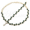 Oro Laminado Necklace and Bracelet, Gold Filled Style Heart Design, with Green and White Cubic Zirconia, Polished, Golden Finish, 06.284.0010.1
