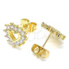 Oro Laminado Stud Earring, Gold Filled Style Heart Design, with White Cubic Zirconia, Polished, Golden Finish, 02.233.0024.7